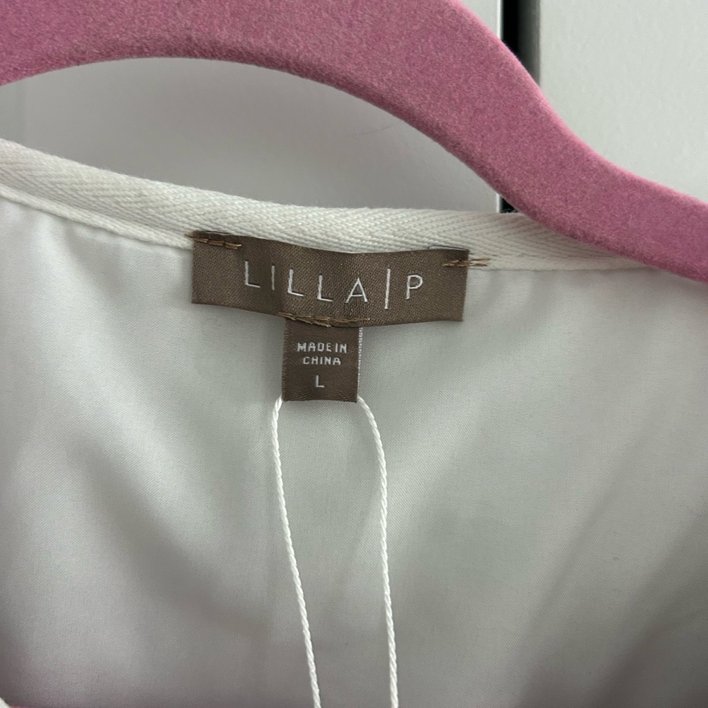 NWT LILLA P Collarless Striped Tan & White Women's Jacket Size L - Picture 5 of 6